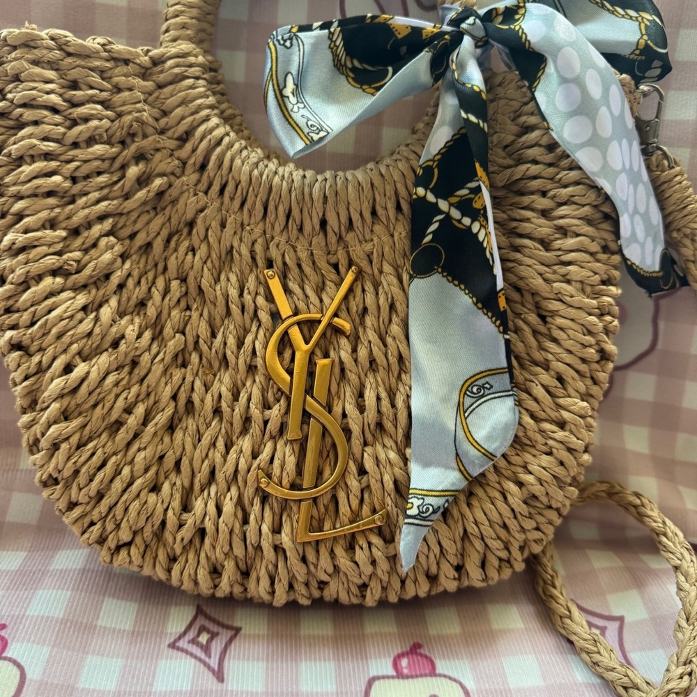 Saint Laurent Woven Tan Straw Tote & Crossbody Bag - Picture 2 of 11